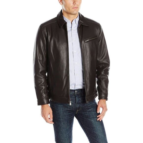 New! BOSTON HARBOUR Men's Genuine Leather Jacket Zip-front Brown Jacket Size XL - Picture 1 of 2